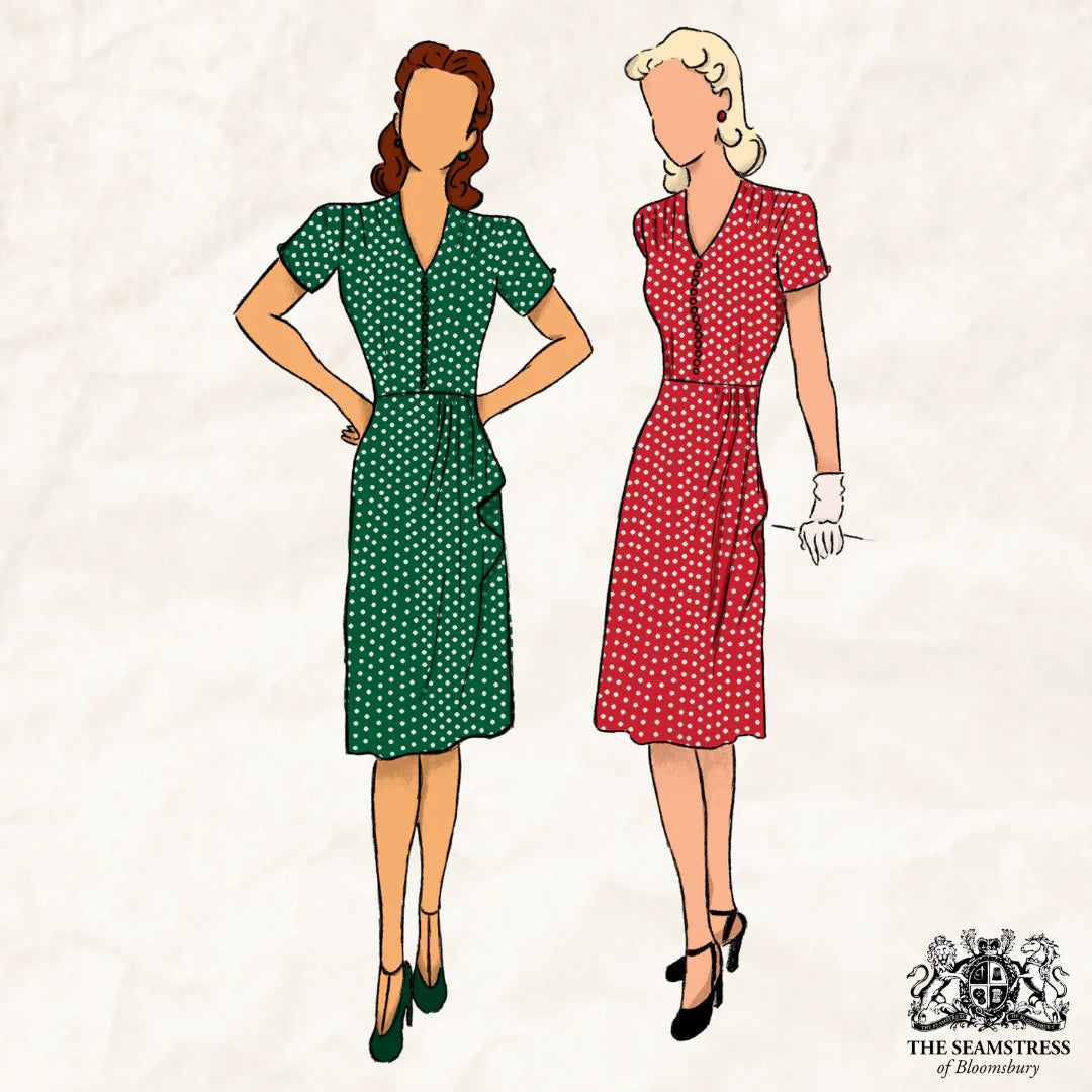 Bloomsbury: Mabel 1940'er kjole i navy med prikker Seamstress Of Bloomsbury