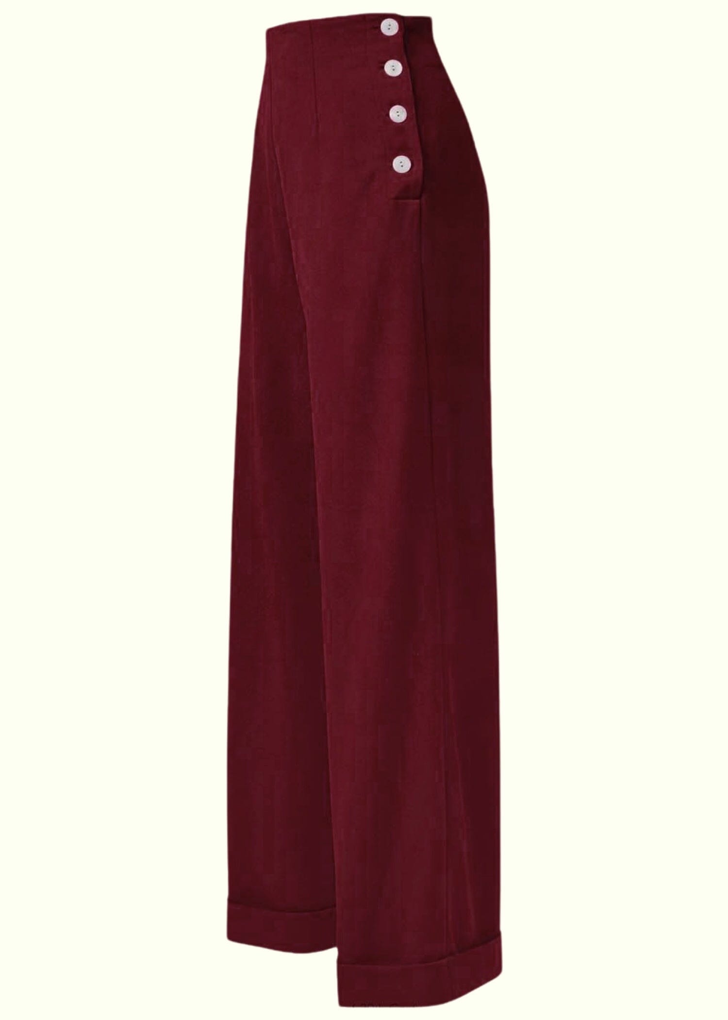 House of Foxy: Højtaljede swing bukser med brede ben i vinrød toej House Of Foxy