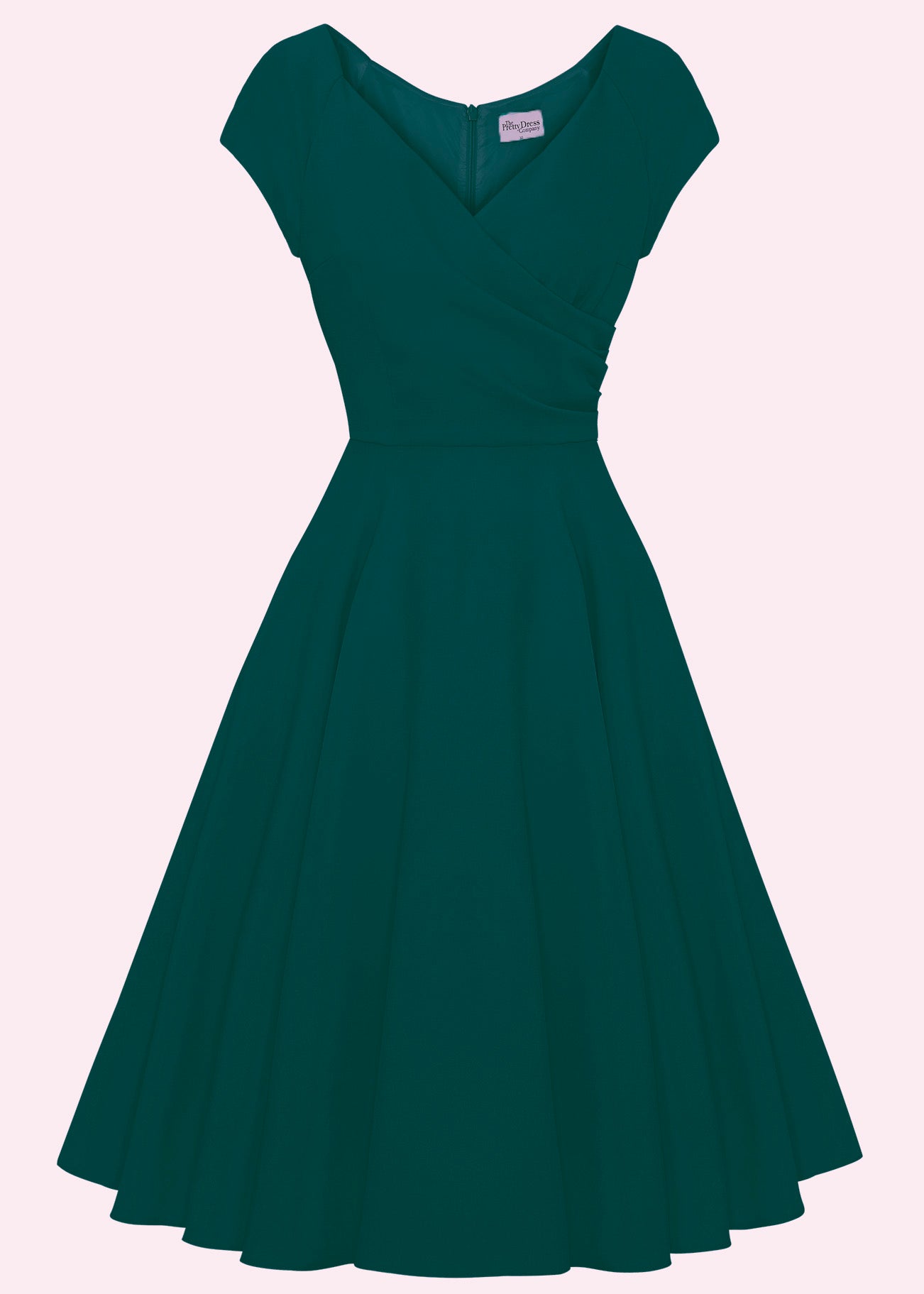 Pretty Dress Company: 1950'er Hourglass swingkjole i mørk grøn toej Pretty Dress Company