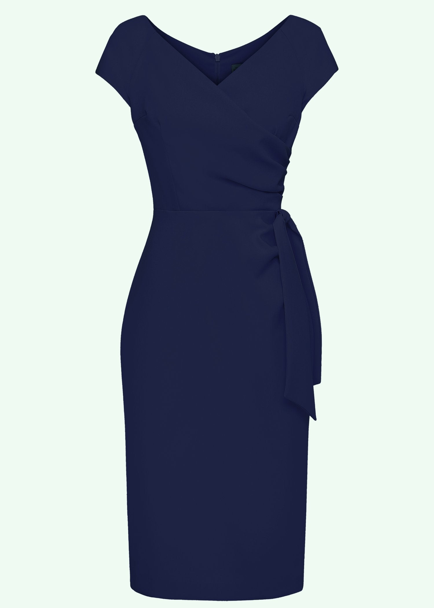 Hourglass pencil dress in navy with faux wrap from The Pretty Dress Company Hourglass pencil dress in navy with faux wrap from The Pretty Dress Company