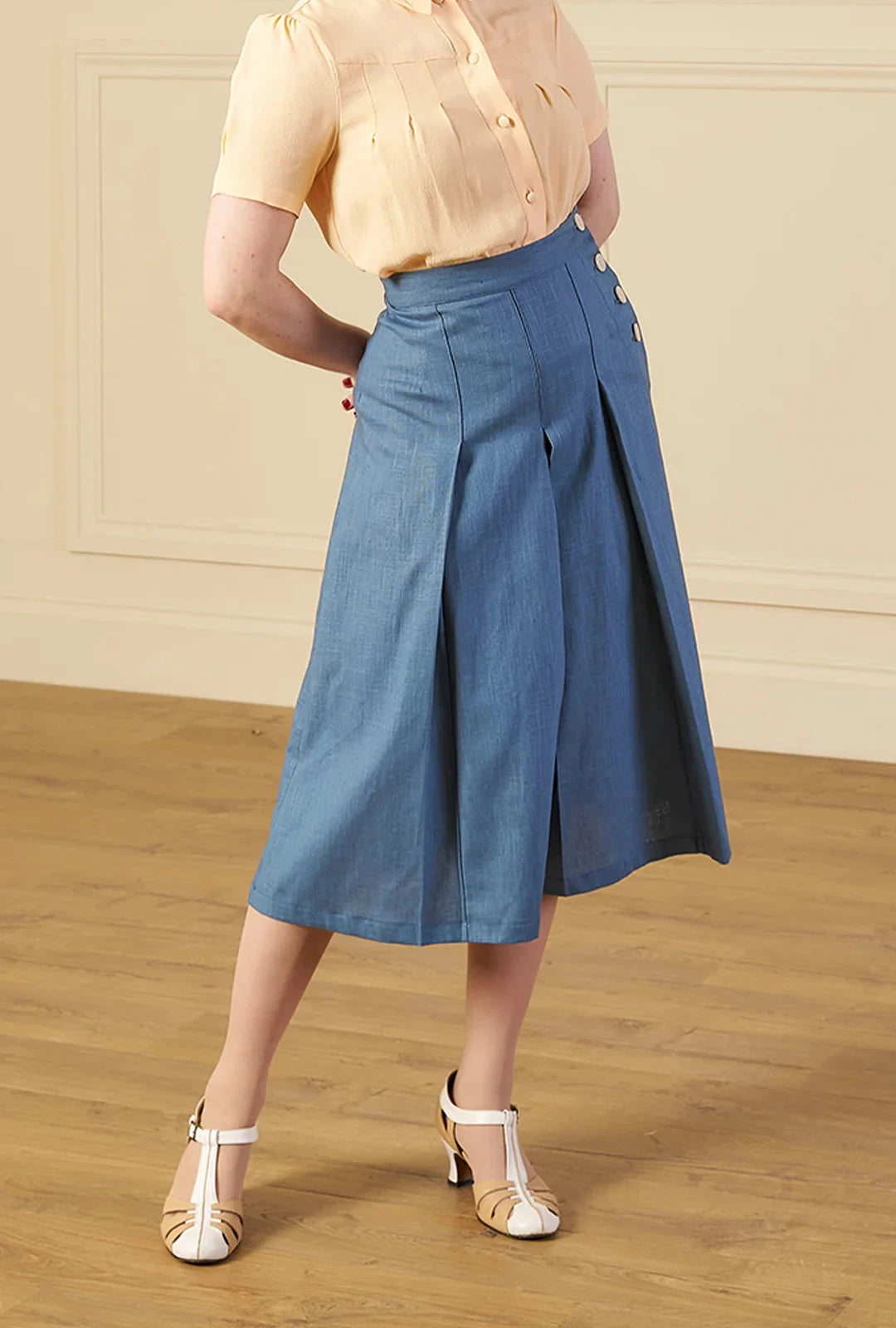 1930'er Culottes - cornflower kortærmet skjorte House of Foxy 