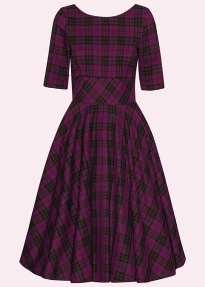 1950'er Hepburn Swingkjole i Berry tartan swing kjole Pretty Dress Company 