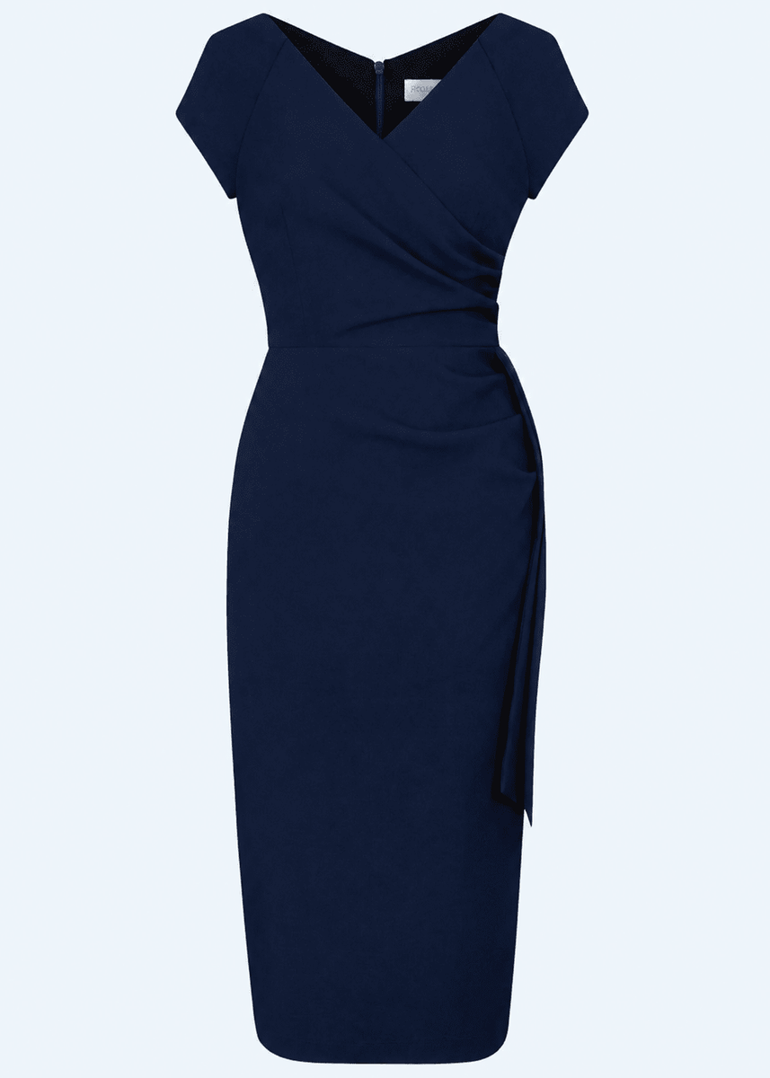navy blue pencil dress Hourglass in with faux wrap from The Pretty Dress Company Lace trim Variant:lime, green Charming Strapless Slit Beaded ensuring a professional yet