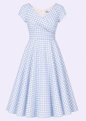 1950'er Hourglass swing kjole - lyseblå gingham swing kjole Pretty Dress Company 