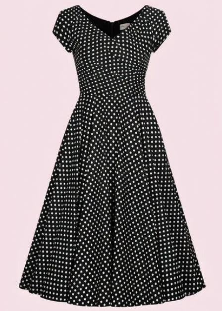 1950s Hourglass swing dress - black with dots