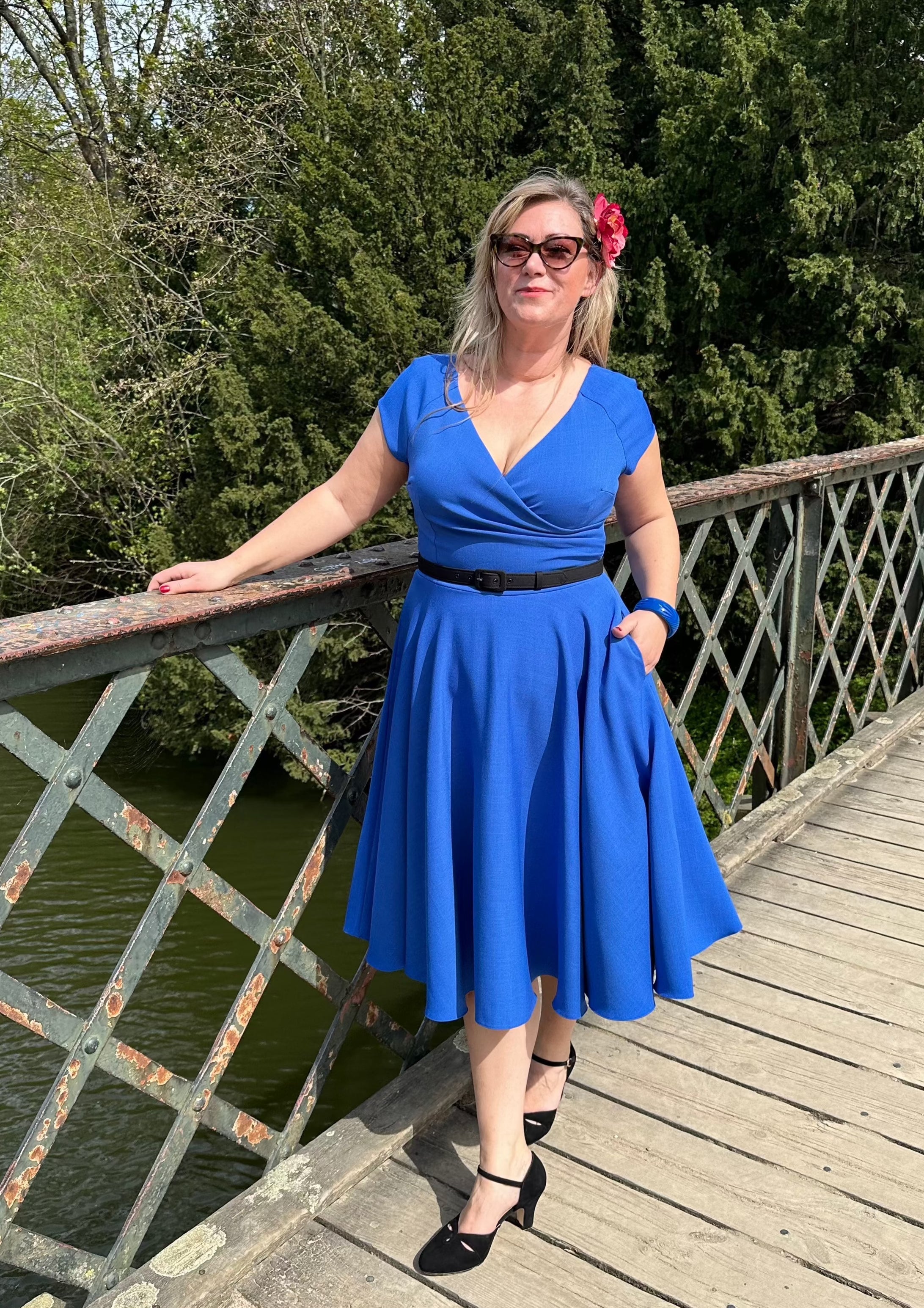 Hourglass swing dress in cobalt blue from Pretty Dress Company