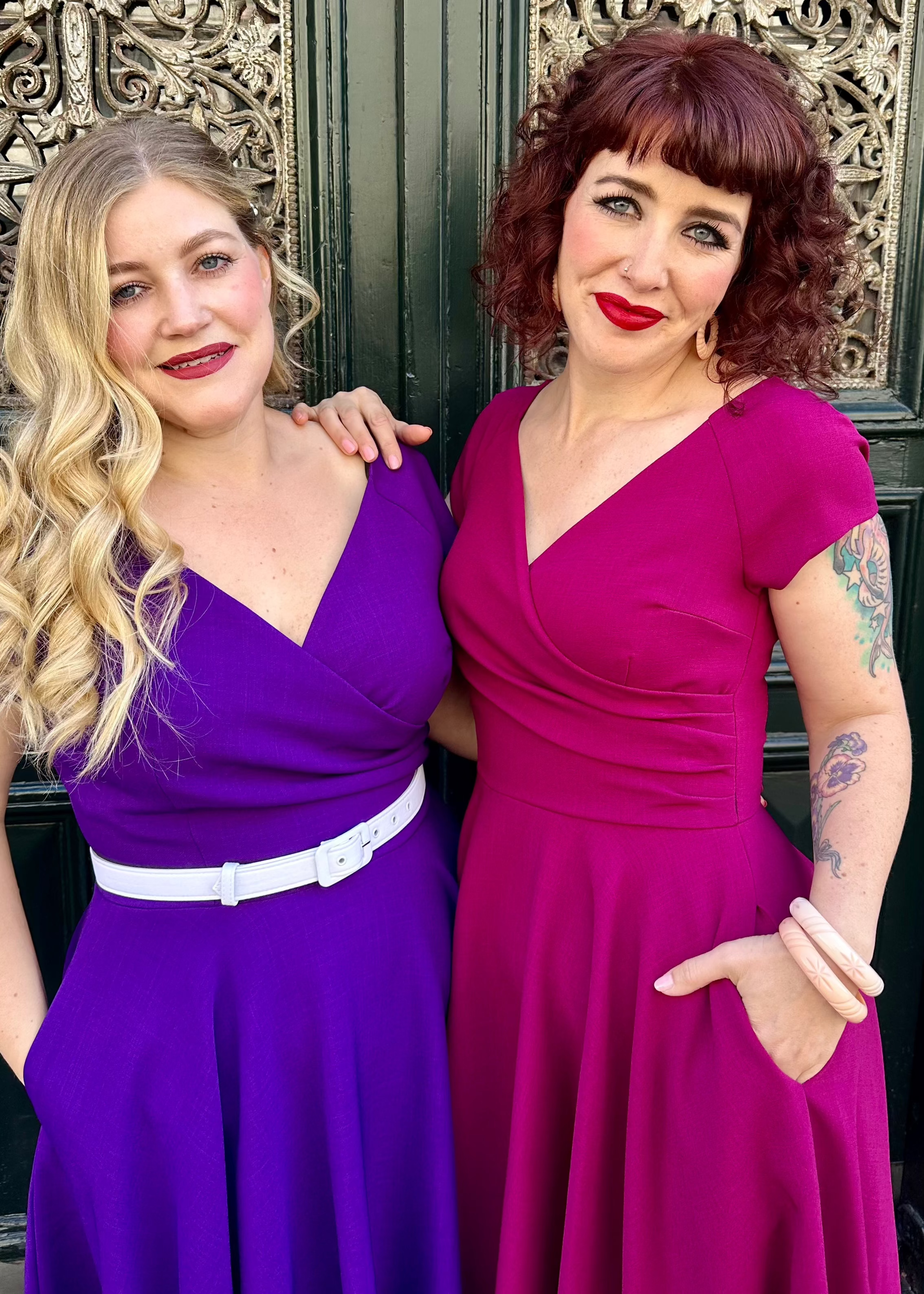 open lace back dress Vintage 1950s Plaid Square Neck Button Belted Swing Dress Purple
