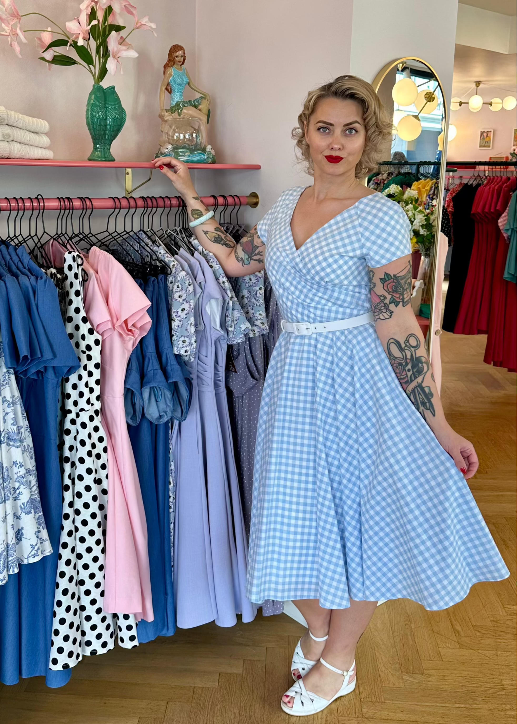 1950s Hourglass swing dress in gingham checks from Pretty Dress Company