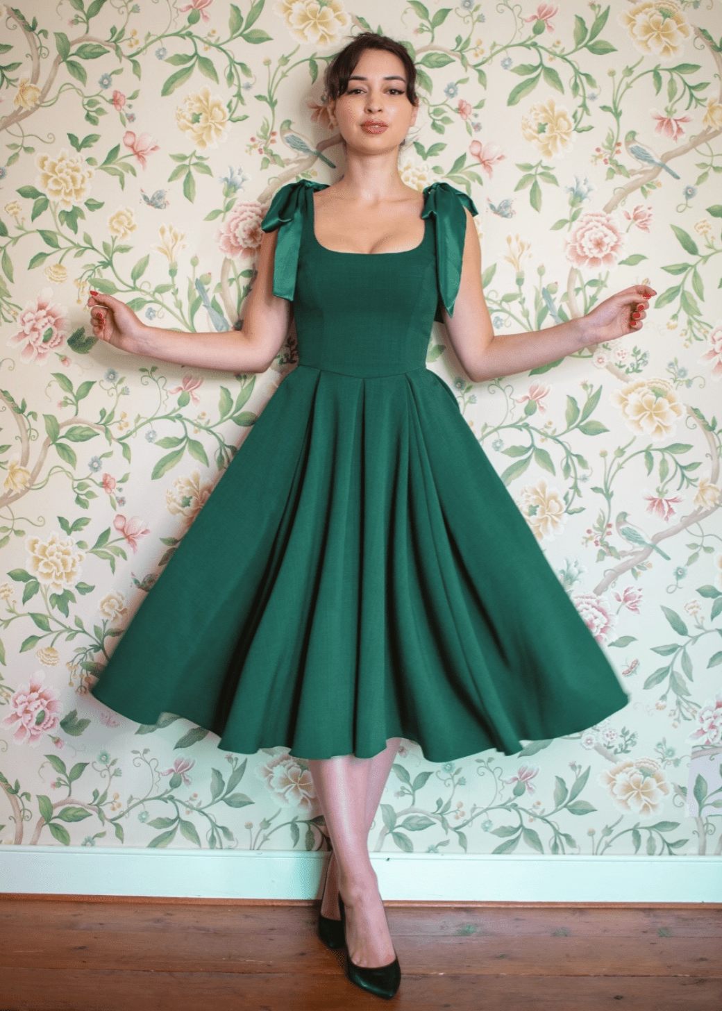 slim fit dress slacks Baudelaire Swing Dress in Hunter Green