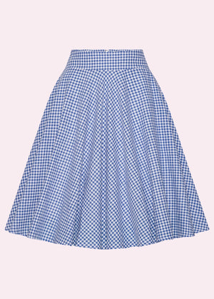 1950er stils swingnederdel i blå og hvid gingham swing nederdel Daisy Dapper 