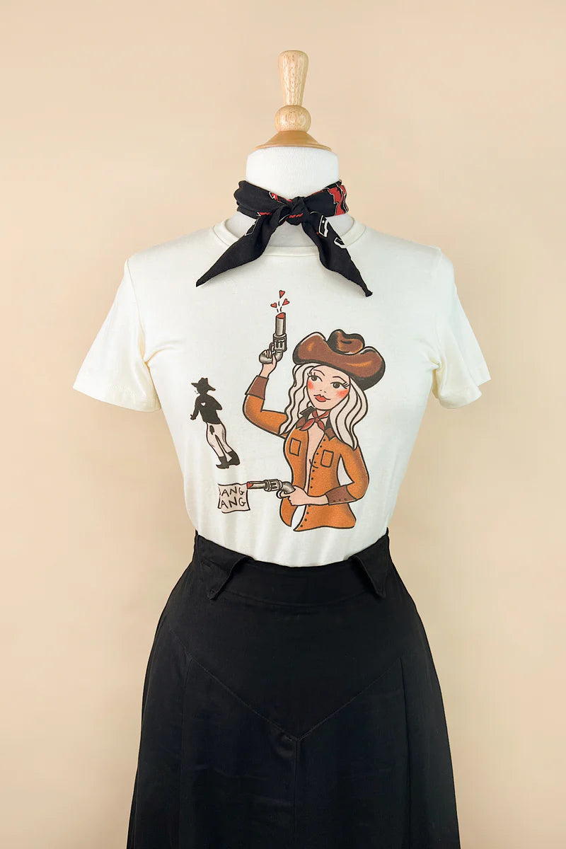 1950'er stils T-shirt Bang Bang i off-white tøj Mischief Made 