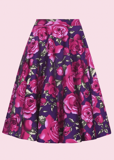1950'er swing nederdel - lilla med blomster Nederdel Pretty Dress Company 