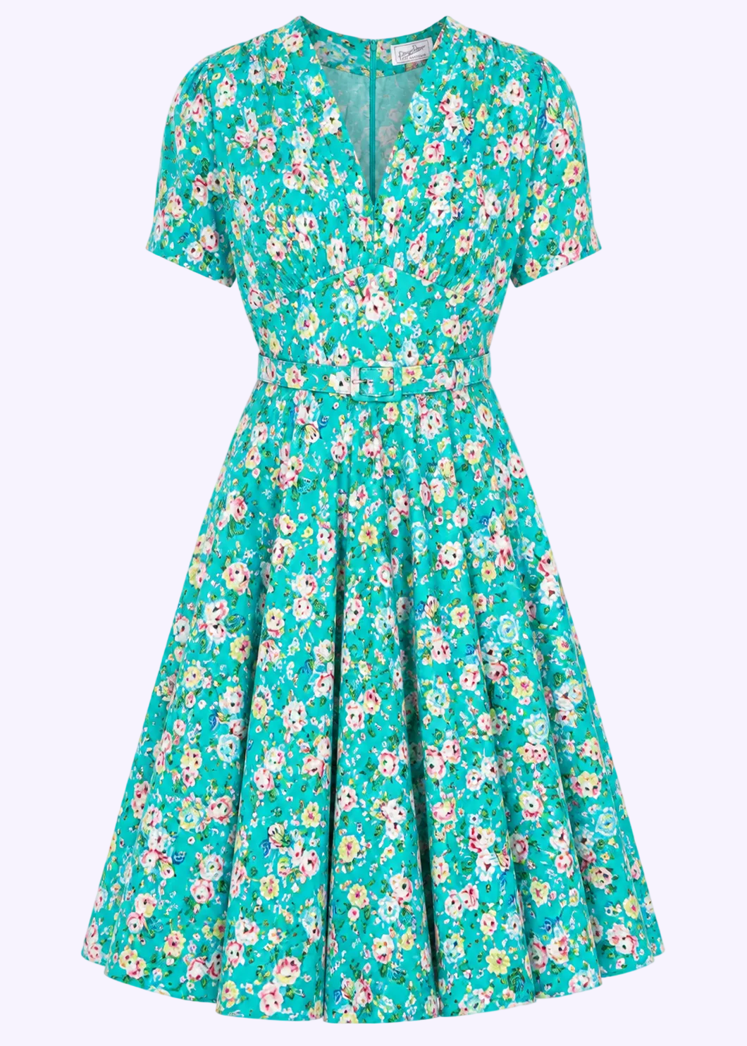 Marilyn short sleeve swing dress - green roses