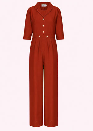Maxine jumpsuit with 3/4 sleeves sleeves - rust-red