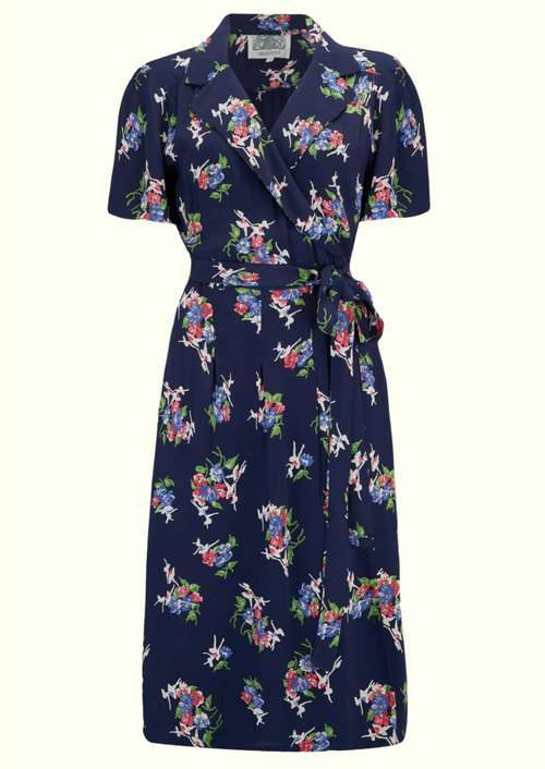 1940s Wrap dress - navy with Floral Dancer print