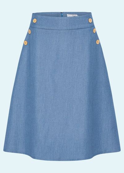 A-line nederdel med knapper i denimblå aline nederdel Daisy Dapper 