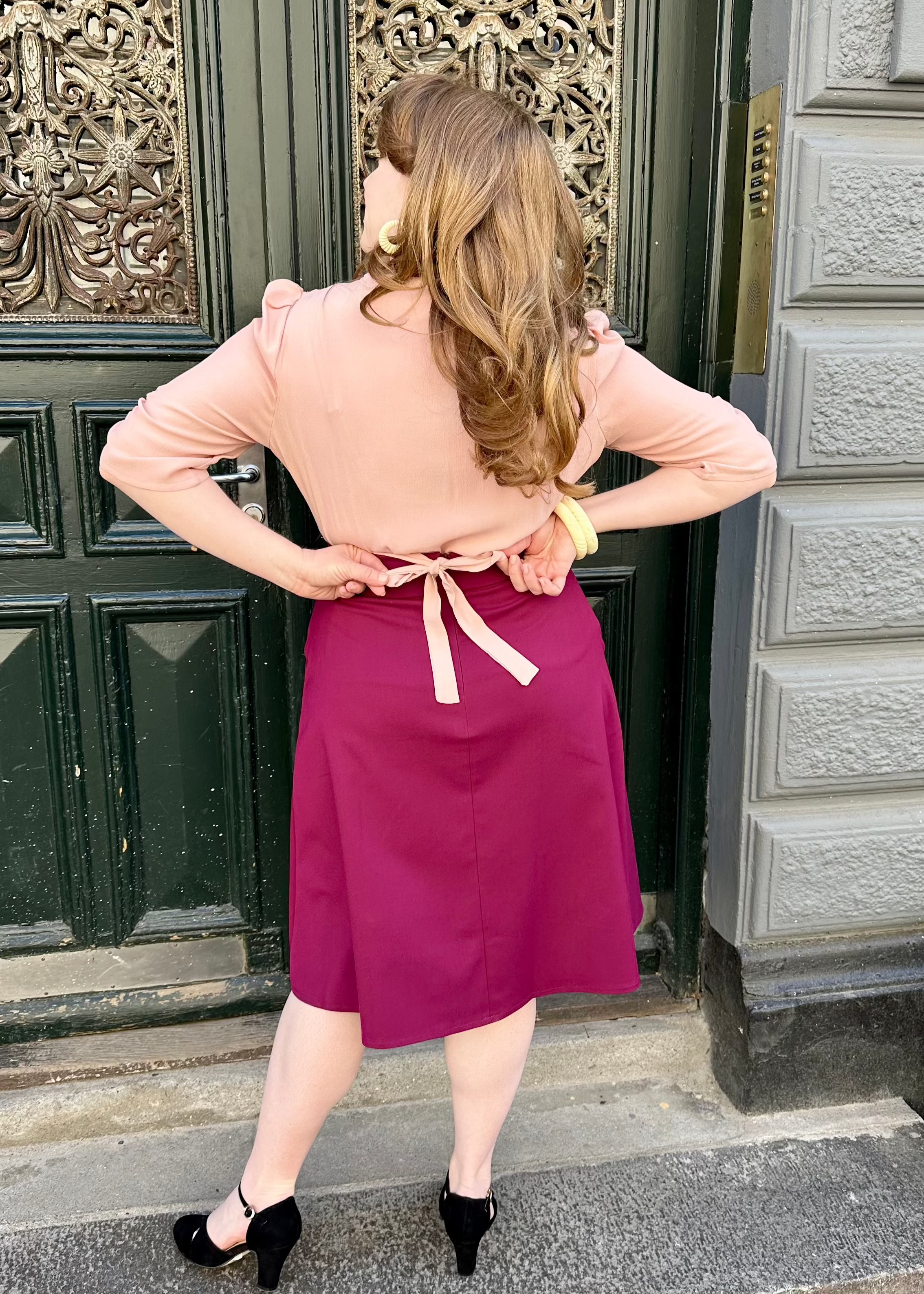 A-line nederdel med knapper i magenta aline nederdel Daisy Dapper 
