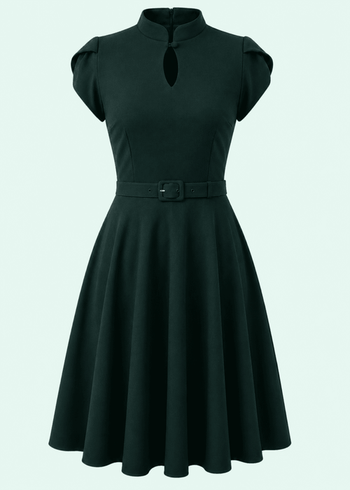 Anna May swing dress - dark green linen look