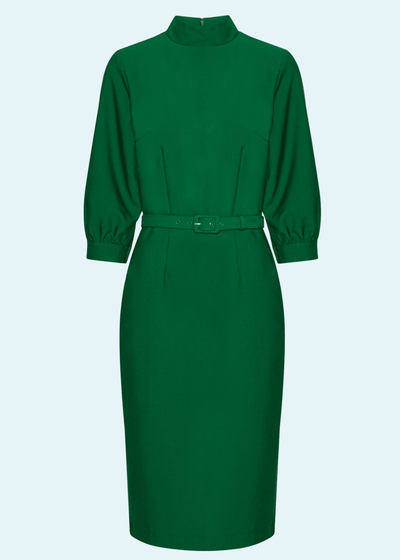 Audrey højhalset pencilkjole med 3/4 ærmer i grøn Kjoler Daisy Dapper 