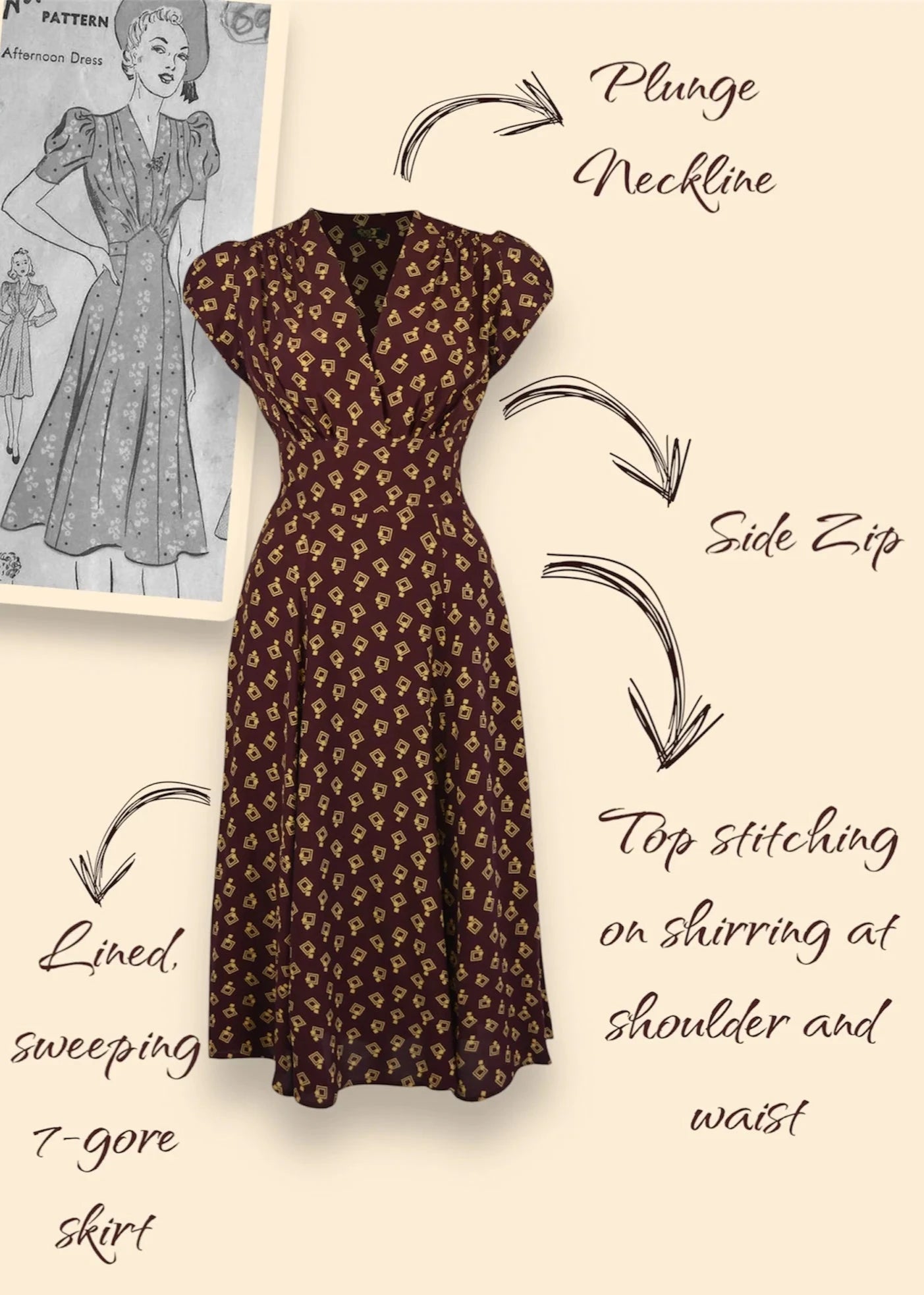 Ava classic A-line dress in 'Plum Diamond Dot' from House of Foxy
