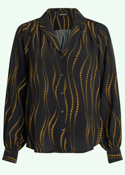 Bella skjorte i sort med prikket bølgemønster top King Louie 