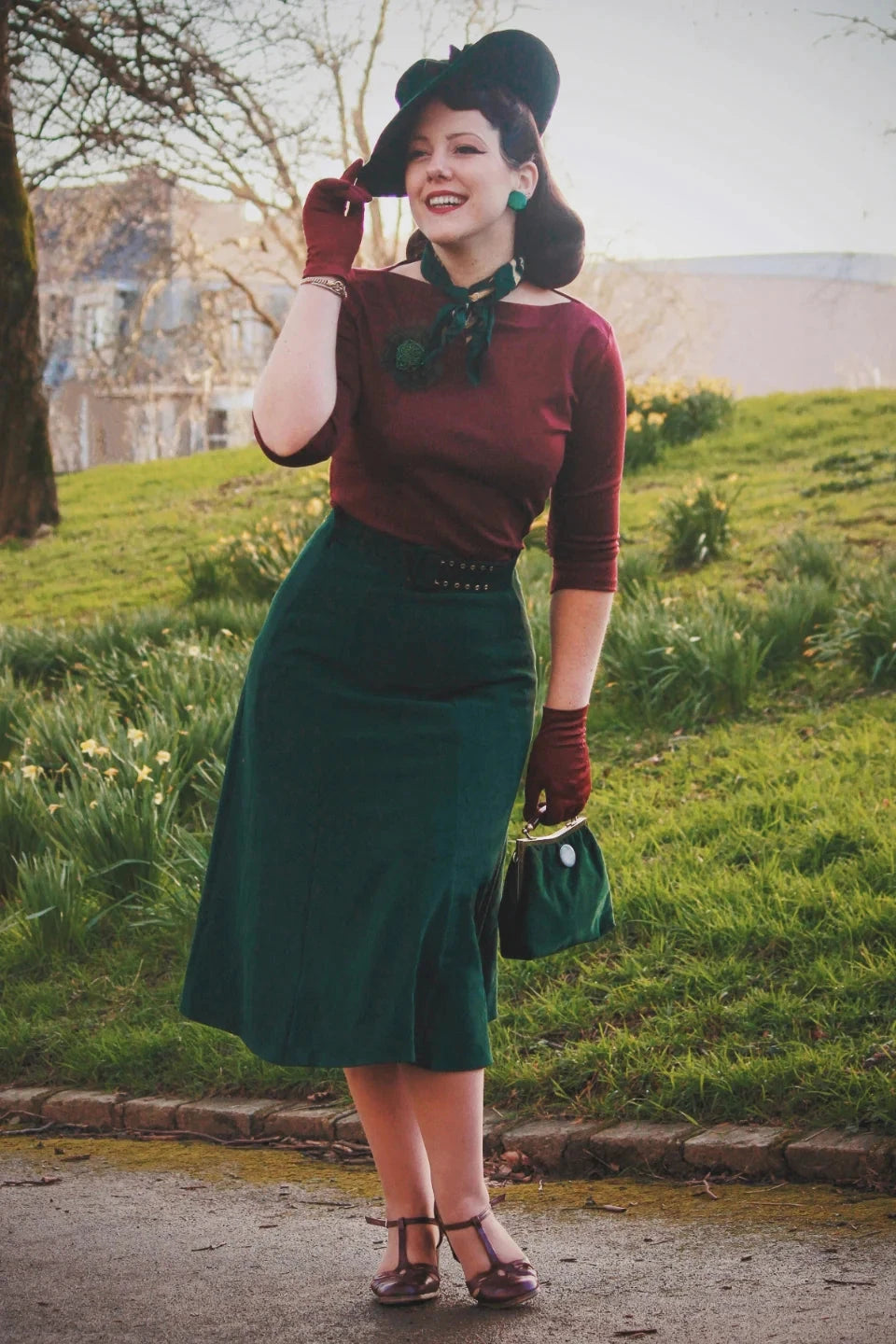 Bette Midi nederdel i flaskegrøn aline nederdel Weekend Doll 