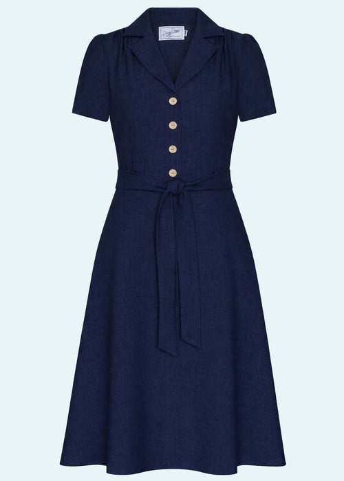 Betty short sleeve shirt dress - navy linen