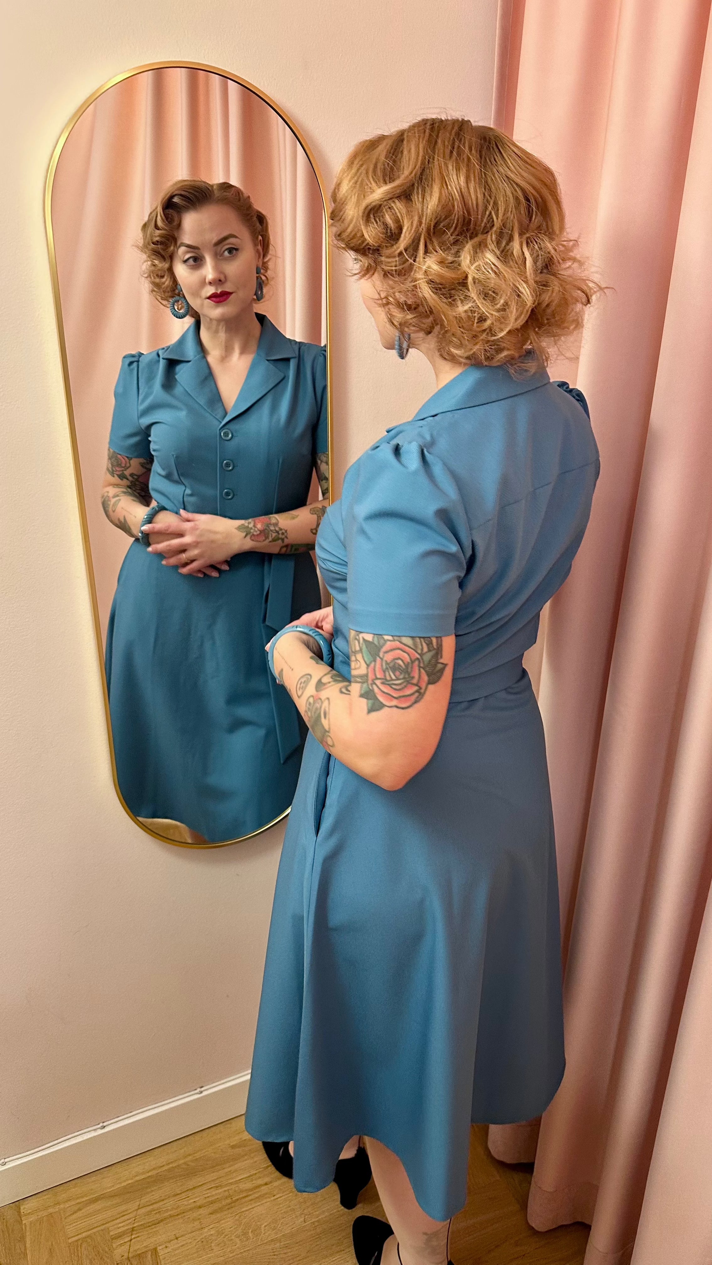 1940s style Betty shirt dress in Air Force Blue from Daisy Dapper