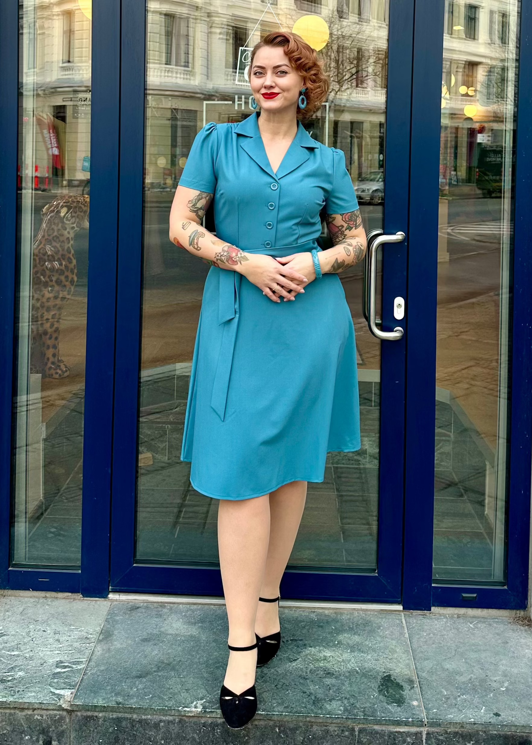 1940s style Betty shirt dress in Air Force Blue from Daisy Dapper