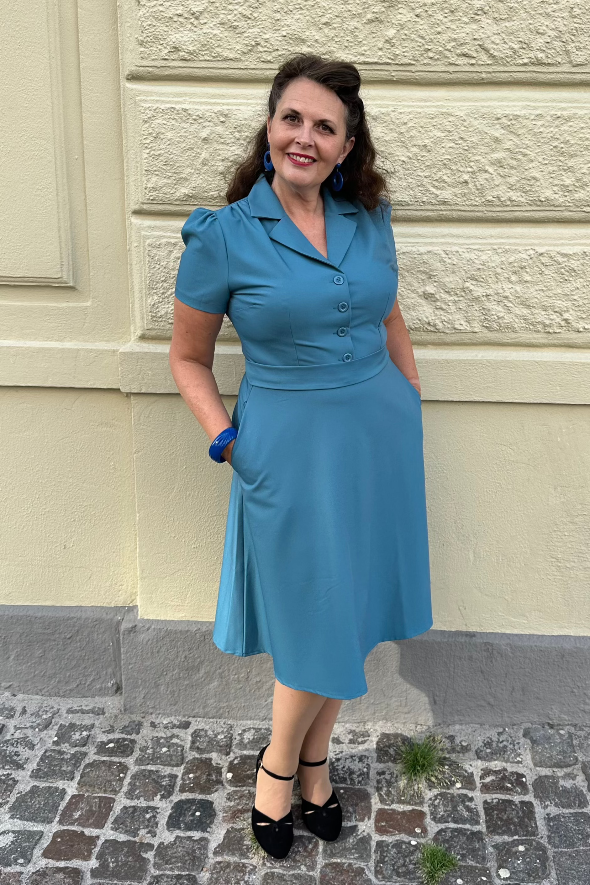 1940s style Betty shirt dress in Air Force Blue from Daisy Dapper