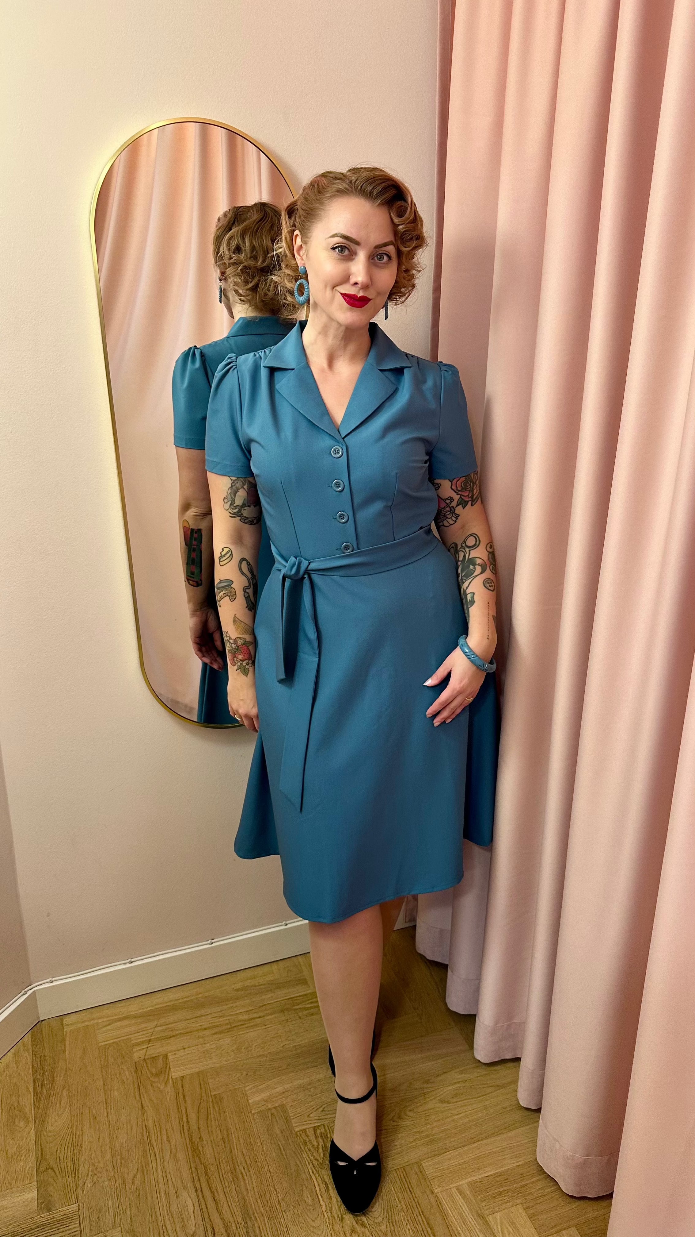 1940s style Betty shirt dress in Air Force Blue from Daisy Dapper