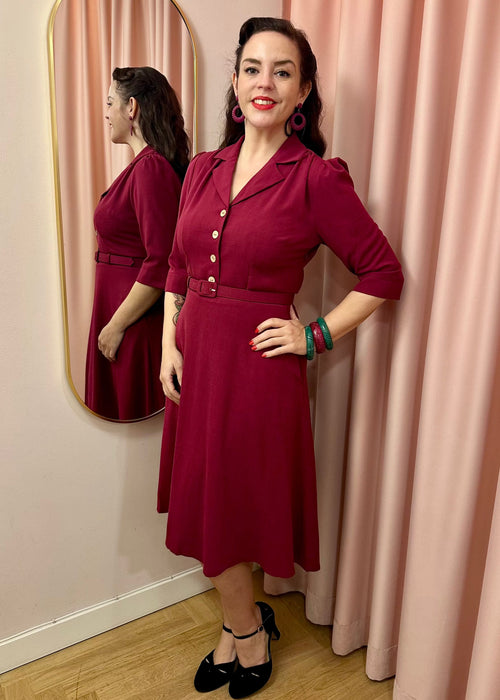 Betty shirt dress with 3/4 sleeves - berry