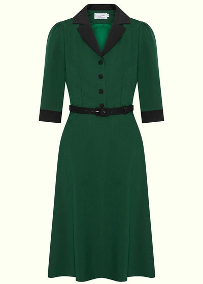 Betty skjortekjole med 3/4 ærmer i mørkegrøn og sort skjortekjole Daisy Dapper 