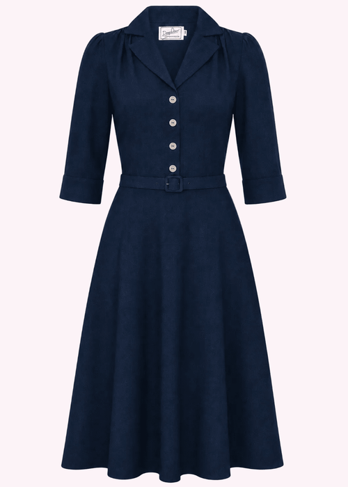 Betty shirt dress with 3/4 sleeves - navy linen look