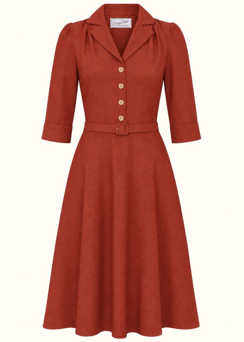 Betty shirt dress with 3/4 sleeves - rust linen look