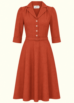 Betty skjortekjole med 3/4 ærmer - rust linen look skjortekjole Daisy Dapper 