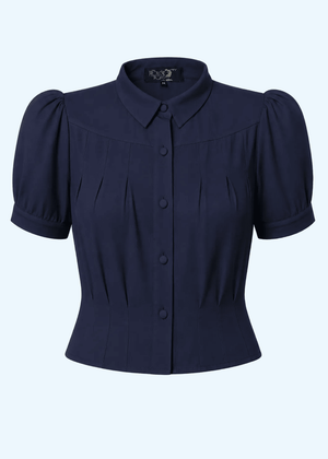 Bonnie kortærmet skjorte - navy Kortærmet skjorte House of Foxy 