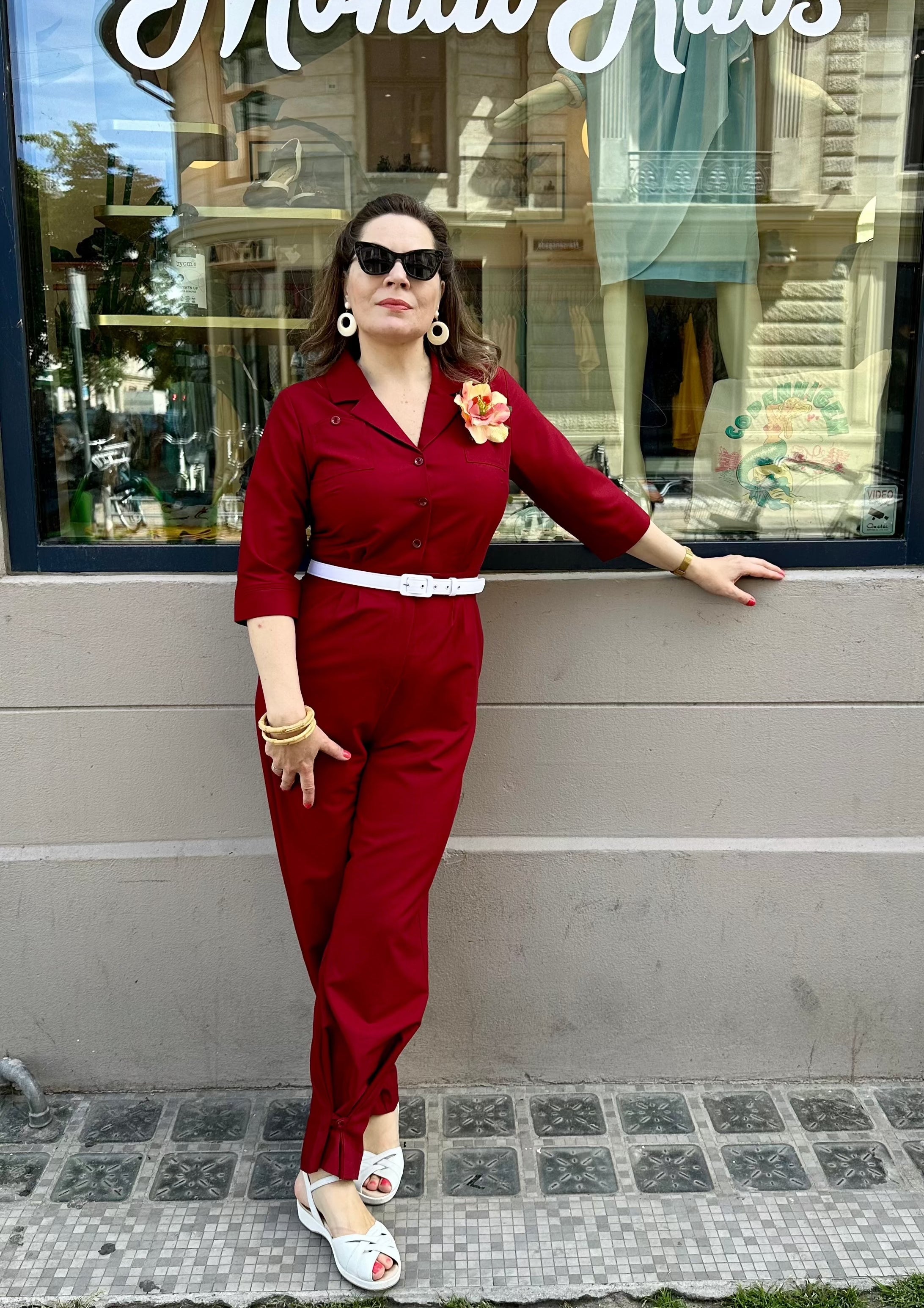 Buksedragt med 3/4 lange ærmer i bordeaux toej Daisy Dapper 