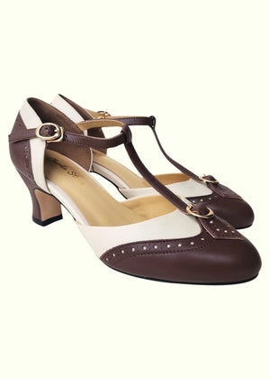 Charlie Stone: Luxe Parisienne brun & hvid T-rem sko Charlie Stone 