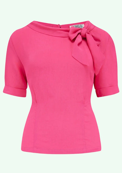 Cindy kortærmet skjortebluse med sløjfe i pink tøj Seamstress Of Bloomsbury 