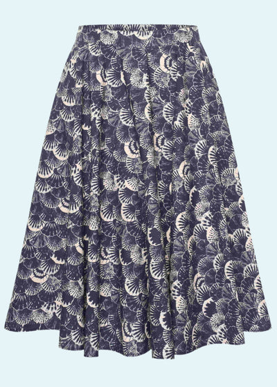 Circle nederdel med navy muslinge print nederdel Very Cherry 