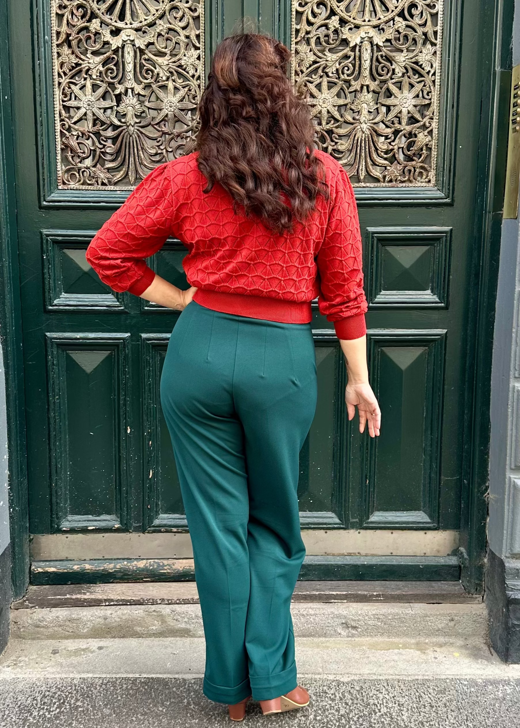 Clara Top, Rust Pointelle cardigan Palava 