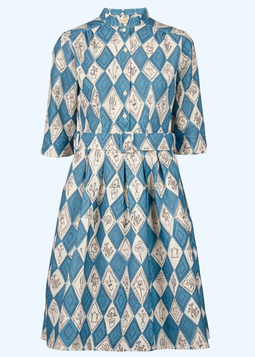 Cynthia Dress - Teal Diamonds