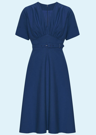 Daisy Dapper: Marilyn A-line kjole med korte ærmer i navy blå Daisy Dapper 