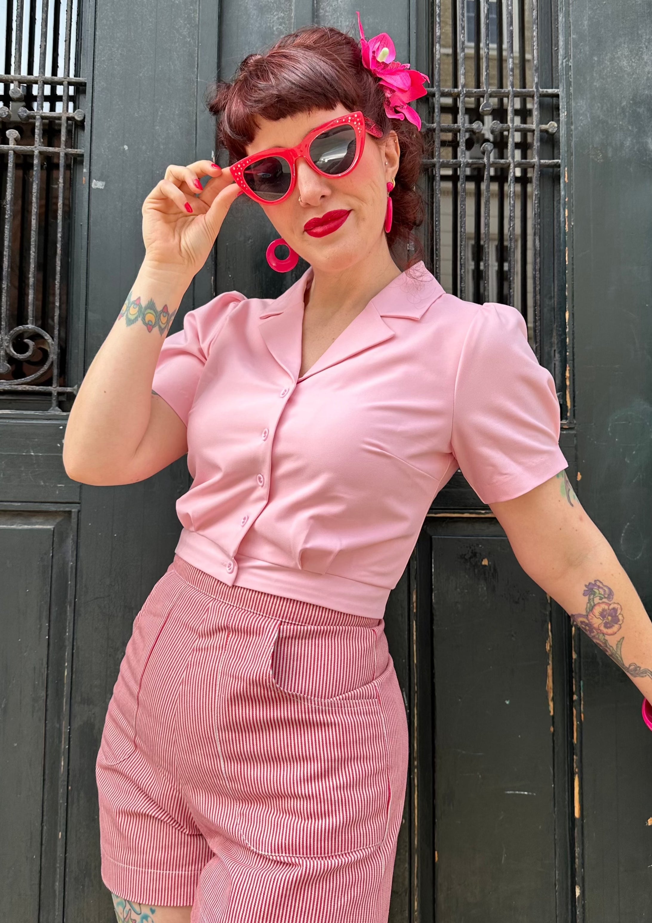 Daisy kortærmet skjorte i cherry blossom pink tøj Daisy Dapper 