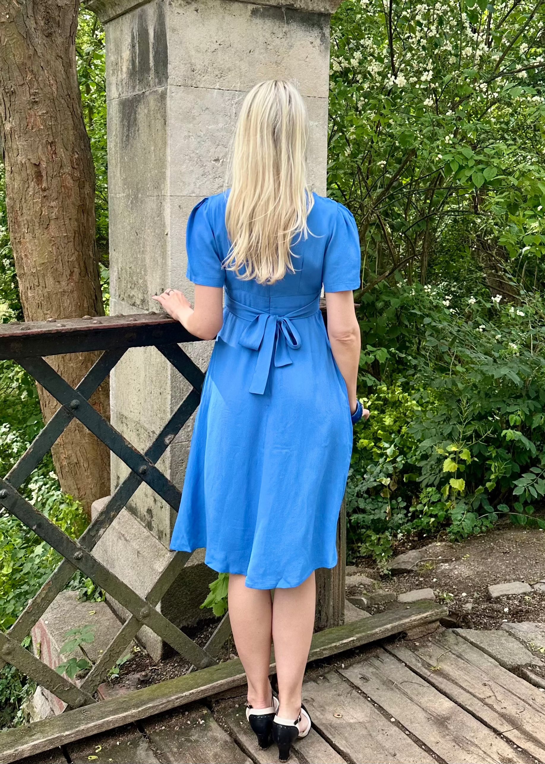 Dolores A-line dress in Palace blue from Seamstress of Bloomsbury Dolores A-line dress in Palace blue from Seamstress of Bloomsbury