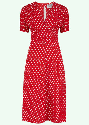 Dolores A-line kjole i rød med prikker aline kjole Seamstress Of Bloomsbury 