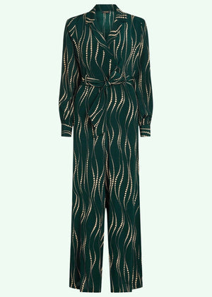 Doris twirl langærmet buksedragt i mørkegrøn med prikker buksedragt King Louie 