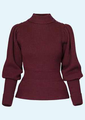 Edwardian Cycling Sweater i maroon melange merinould bluse Emmy Design 