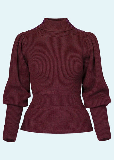 Edwardian Cycling Sweater i maroon melange merinould bluse Emmy Design 